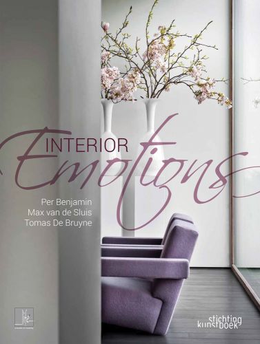 Book cover of Interior Emotions, Life 3, with an interior room with a pair of lilac chairs, and two white vases of pink blossom. Published by Stichting.