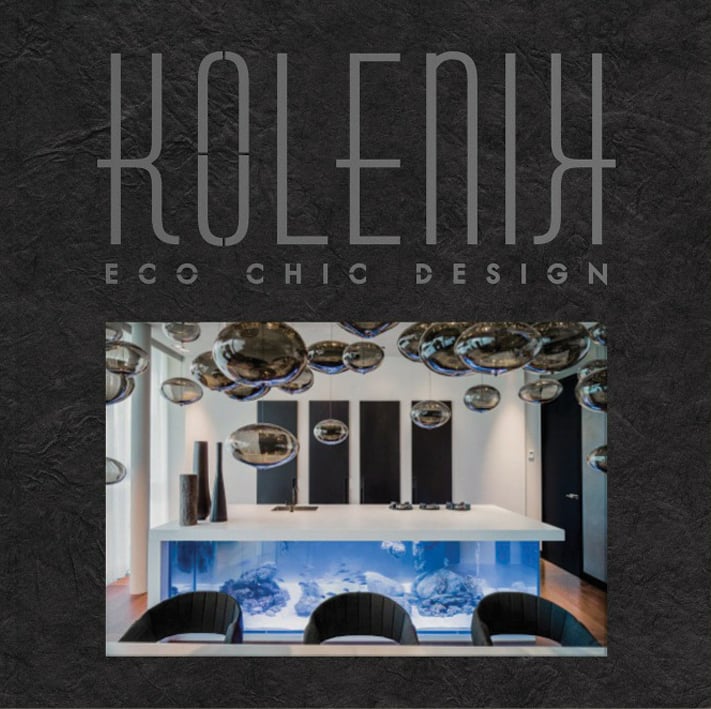 Built in kitchen top aquarium, on cover of 'Kolenik, Eco Chic Design', by Lannoo Publishers.