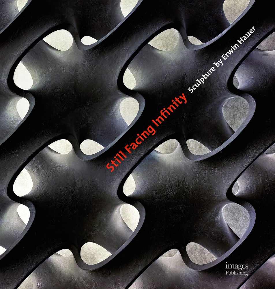 Book cover of Still Facing Infinity: Sculpture by Erwin Hauer, featuring a large-scale black sculpture. Published by Images Publishing.