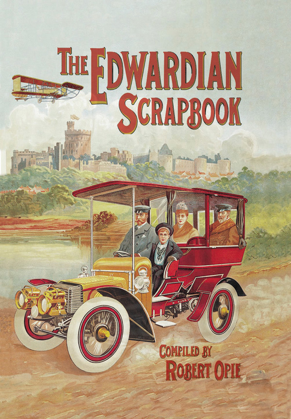 Book cover of The Edwardian Scrapbook, featuring an early motor car with a family. Published by The Museum of Brands.