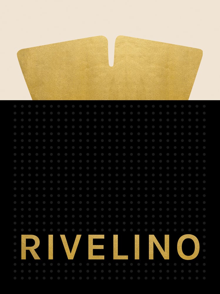 Gold crown shape on cream top banner, Rivelino in gold font on black cover with small grey dots to lower portion