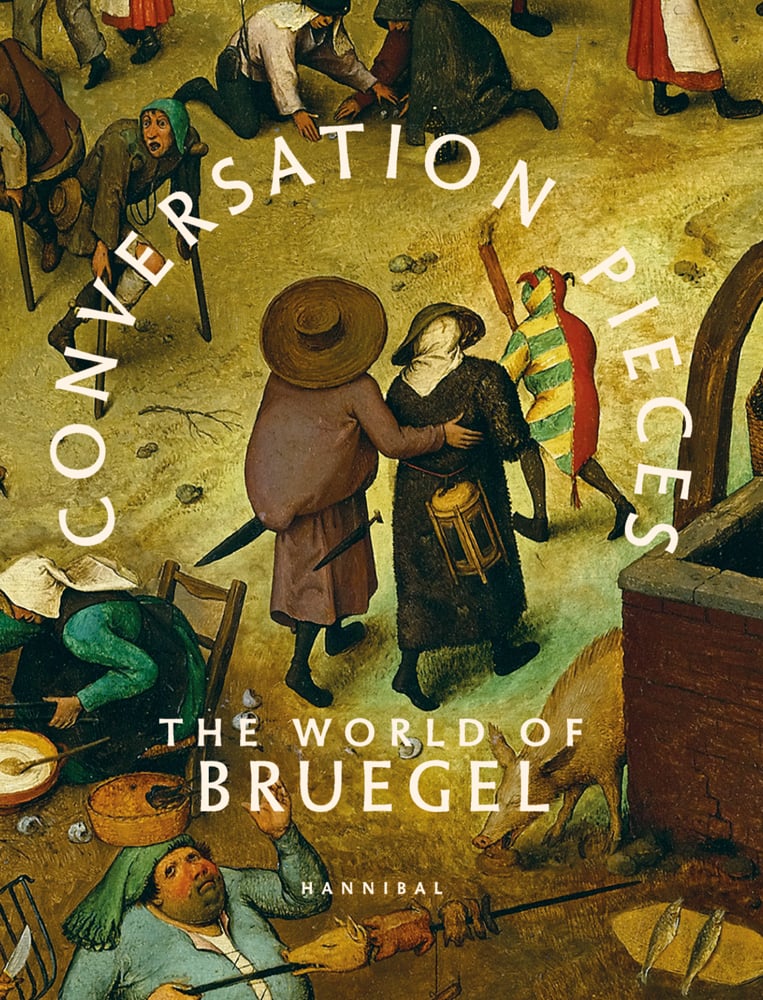 Painting detail of 'Bruegel the Elder's Fight Between Carnival and Lent, jester, on cover of 'Conversation Pieces, The World of Bruegel', by Hannibal Books.
