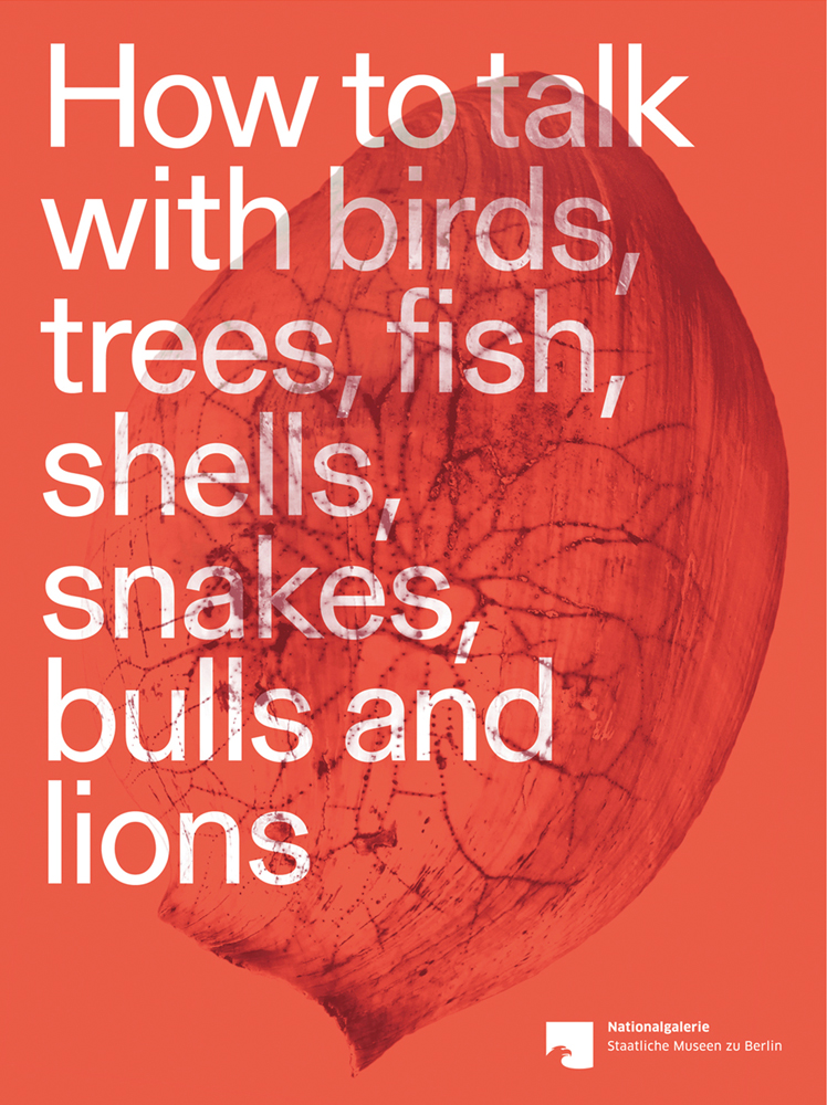 Orange book cover of How to talk with birds, trees, fish, shells, snakes, bulls and lions, with floral pattern on petal. Published by Verlag Kettler.