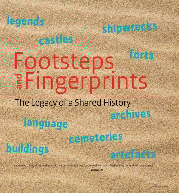 Book cover of Footsteps and Fingerprints: the Legacy of a Shared History, featuring yellow sand with ripples. Published by WBooks.