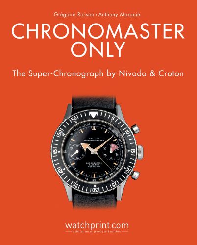 Chronomaster Aviator Sea Diver watch, in silver and black, on orange cover, CHRONOMASTER ONLY in white font above