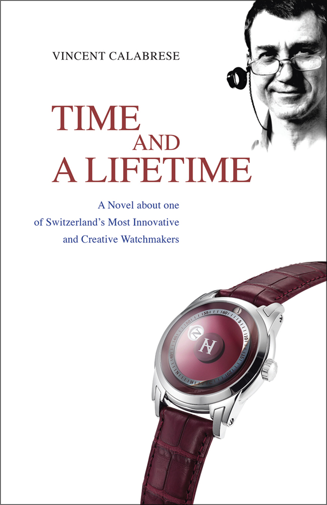 White book cover of Time and a Lifetime, featuring a Nouvelle Horlogerie Calabrese wristwatch with burgundy strap. Published by 5 Continents Editions.