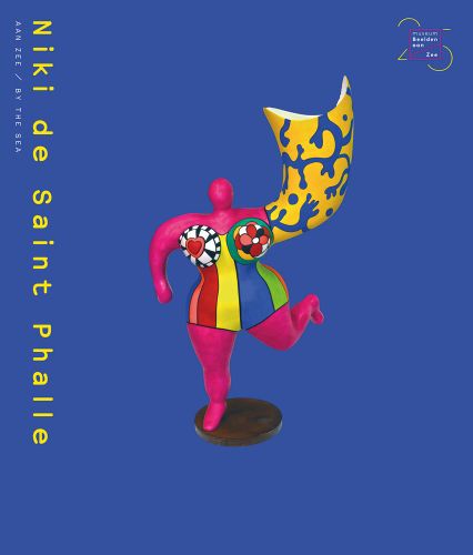 Blue book cover of Niki de Saint Phalle by the Sea, featuring colourful ceramic female figure by Niki de Saint Phalle, titled 'Änglaljus'. Published by Waanders Publishers.