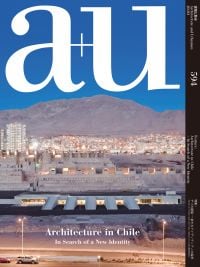 Magazine cover of a+u 20:03, 594: Architecture in Chile - In Search of a New Identity, with a cityscape. Published by Shinkenchiku-Sha Co., Ltd.
