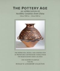 Ceramic vessel with brown swirl decoration, on pale green cover of 'The Pottery Age, An Appreciation of Neolithic Ceramics from China Circa 7000 bc - Circa 1000 bc', by CA Publishing.