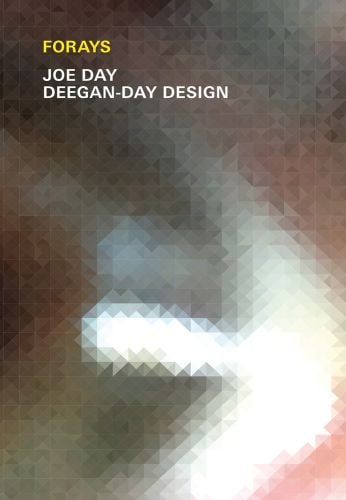 Blurred kaleidoscope image of pink, white and pale blue shapes with Forays JOE DAY DEEGAN-DAY in yellow and white font at top
