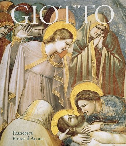 Book cover of Giotto, featuring a 14th century fresco from the Scrovegni Chapel titled 'Scenes from the Life of Christ of Mourning the Dead Christ'. Published by Abbeville Press.
