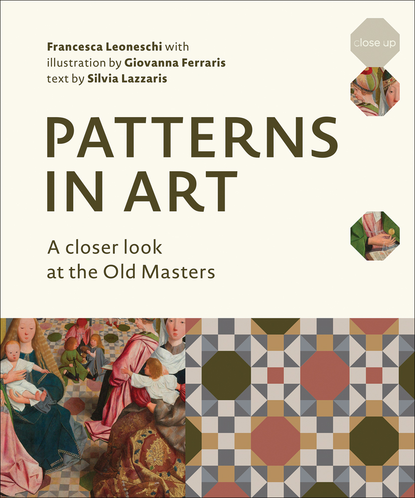 Book cover of Patterns in Art: A Closer Look at the Old Masters, featuring a section of a painting titled 'The Holy Kinship' by Geertgen tot Sint Jans. Published by Abbeville Press.