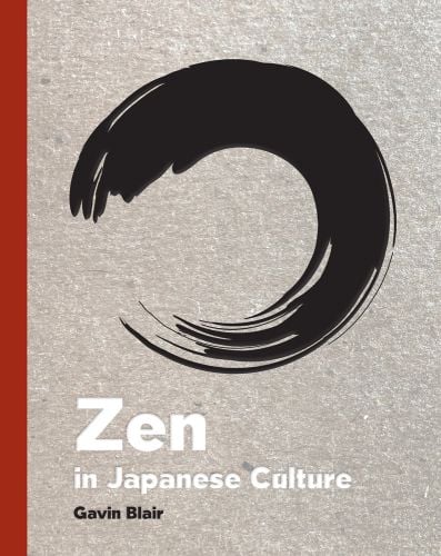 Black paint swirl to centre of grey cover, ZEN in Japanese Culture in white font below, red border to left edge.