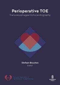 Red heart to center of blue cover of Dr Stefaan Bouchez's 'Perioperative TOE, Transoesophageal Echocardiography', by Lannoo Publishers.