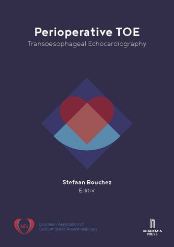 Red heart to centre of blue cover of Dr Stefaan Bouchez's 'Perioperative TOE, Transoesophageal Echocardiography', by Lannoo Publishers.