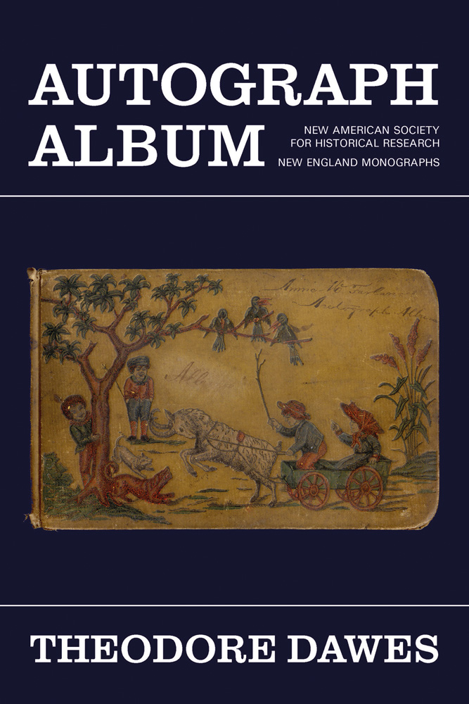 Book cover of Autograph Album, featuring an old autograph album with illustration of two figures in cart pulled by a horse. Published by Abbeville Press.