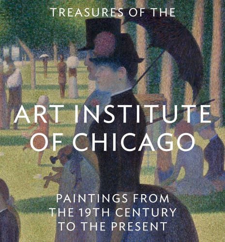 Pointillist oil painting 'A Sunday Afternoon on the Island of La Grande Jatte', by Georges Seurat, on cover of 'Treasures of the Art Institute of Chicago', by Abbeville Press.