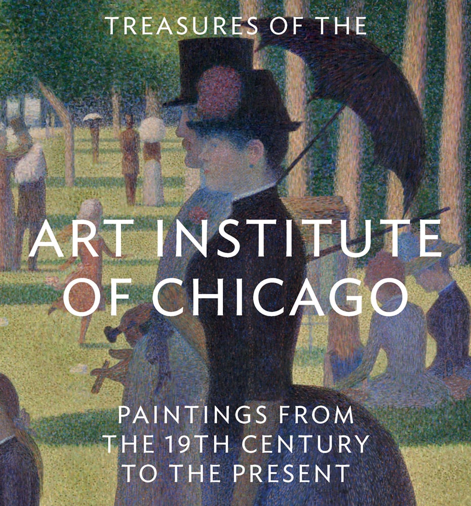 Book cover of Treasures of the Art Institute of Chicago: Tiny Folio, featuring an oil painting titled 'A Sunday Afternoon on the Island of La Grande Jatte', by Georges Seurat. Published by Abbeville Press.