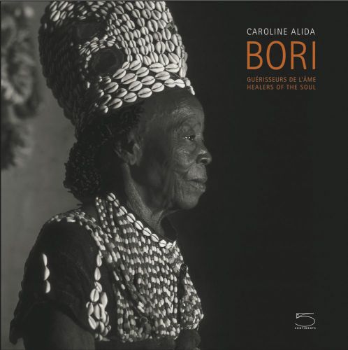 Book cover of Bori, Healers of the Soul, featuring a black-and-white photo of an African shaman decorated in cowrie shells. Published by 5 Continents Editions.
