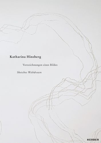 Wall drawing of perforation marks on off white paper, Katharina Hinsberg Sketches Withdrawn in black and grey font to centre left.