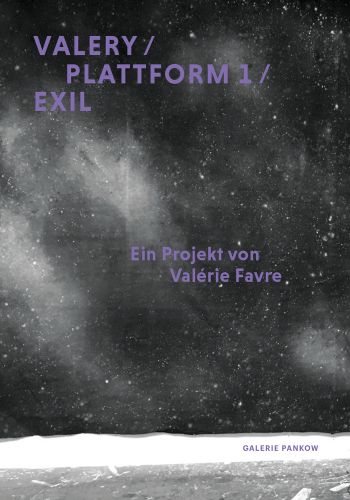Black cover with flecks of white resembling galaxy with Valery / Plattform 1 / Exil Ein Projekt von Valérie Favre in purple font