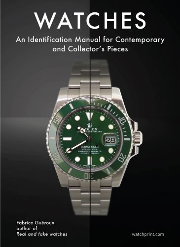Silver Rolex watch with green face, grey to black faded cover, Watches in white font above