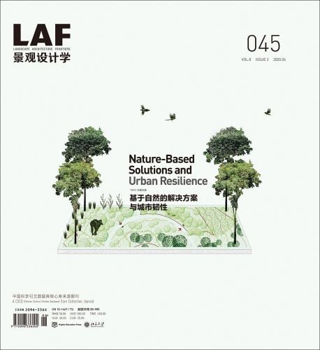 Green architecture landscape drawing with trees, on white cover, LAF in black font to top left, by ORO Editions.
