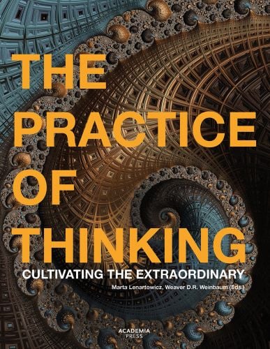 Gold and blue 3D Fibonacci spiral pattern, on cover of 'The Practice of Thinking, Cultivating the Extraordinary', by Lannoo Publishers.