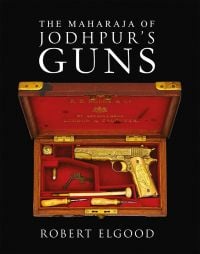 Book cover of The Maharaja of Jodhpur's Guns, with a gold firearm in case. Published by Niyogi Books.