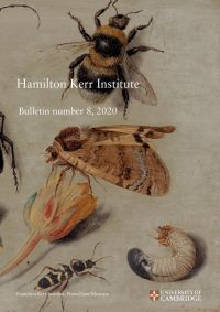 Book cover of Hamilton Kerr Institute Bulletin number 8, 2020, with a painting of bumble bee, moth, and grub. Published by Archetype Publications.
