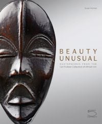 Pale grey book cover of Beauty Unusual, Masterworks from the Ceil Pulitzer Collection of African Art, featuring a dark brown African mask. Published by 5 Continents Editions.