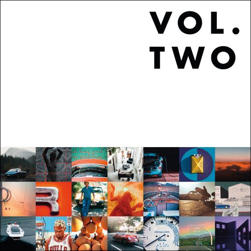 Montage of small images relating to Porsche, to bottom of white cover, VOL. TWO in large black font to top right.