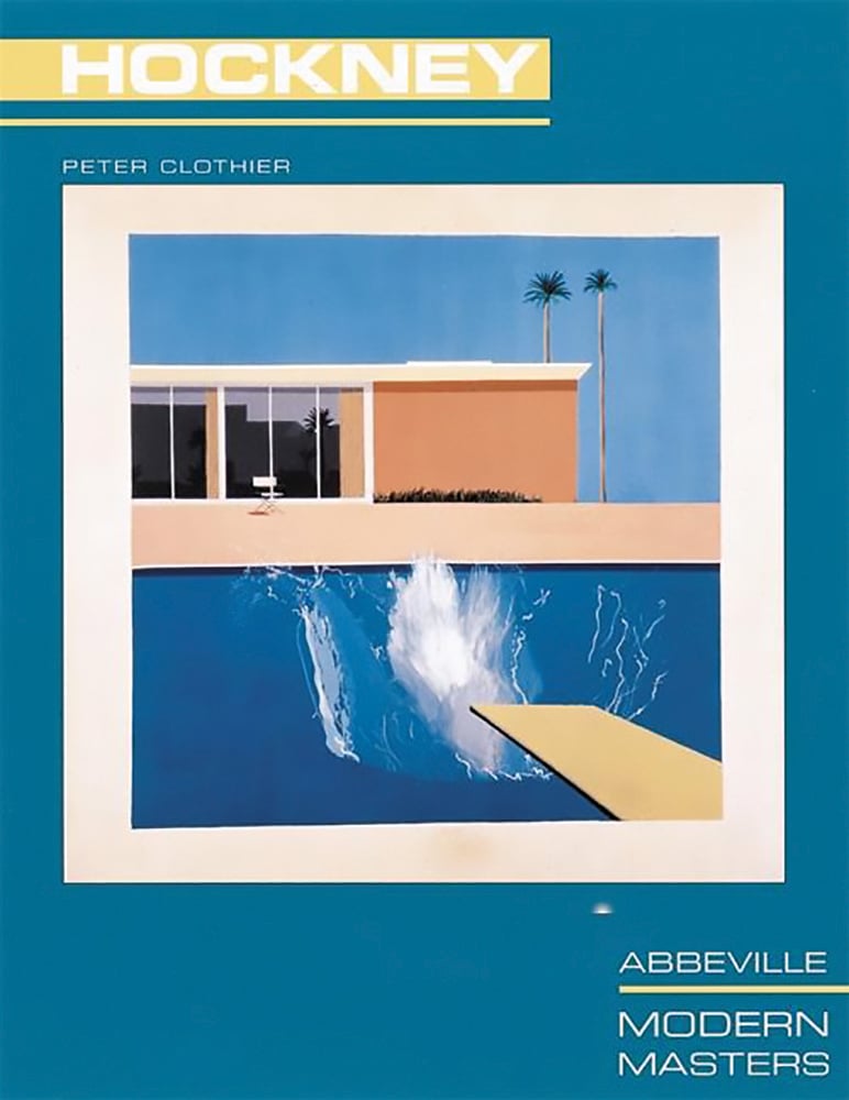Book cover of David Hockney, featuring a painting titled 'A Bigger Splash', 1967. Published by Abbeville Press.