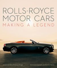 Black Rolls Royce with aero cowling, on black cover of 'Rolls-Royce Motor Cars', by ACC Art Books.