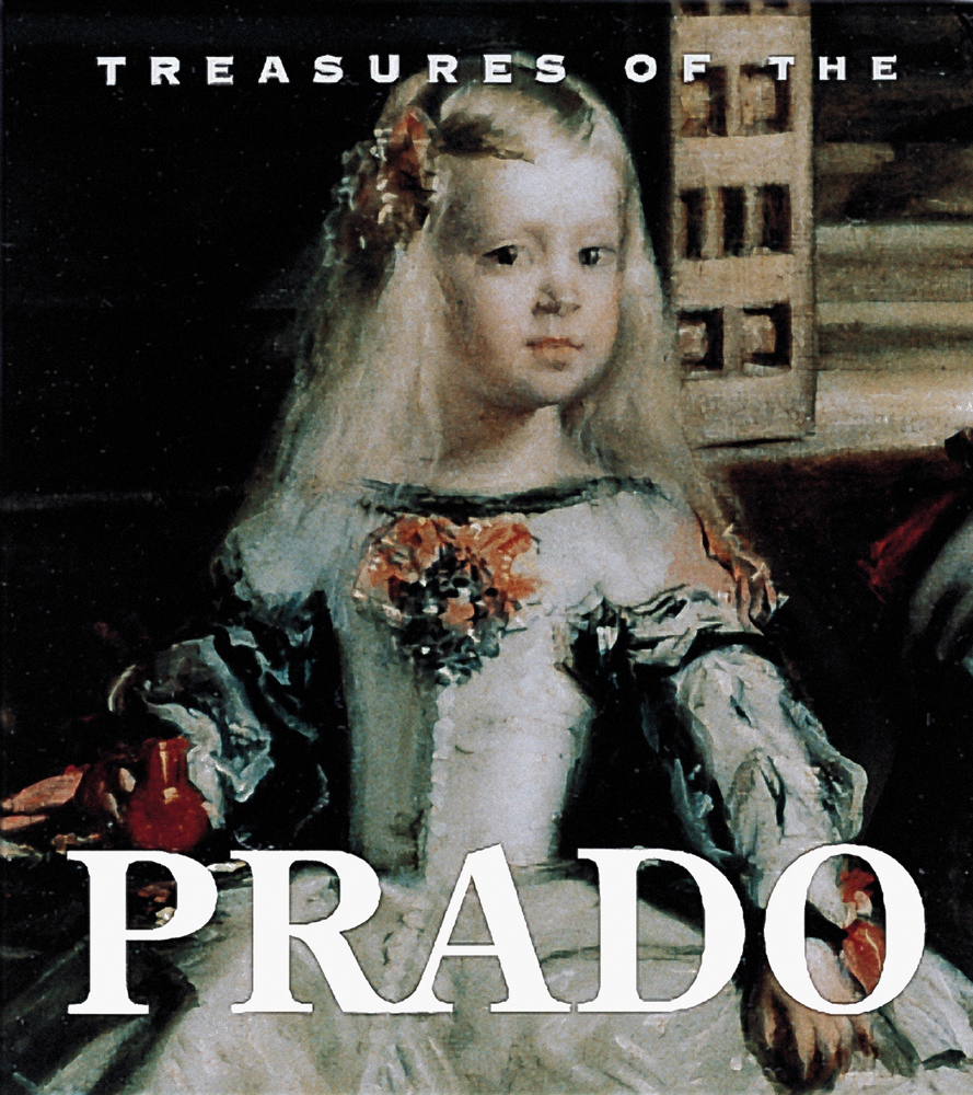 Book cover of Treasures of the Prado: Tiny Folio, featuring detail of painting titled 'Las Meninas', by Diego Velázquez. Published by Abbeville Press.