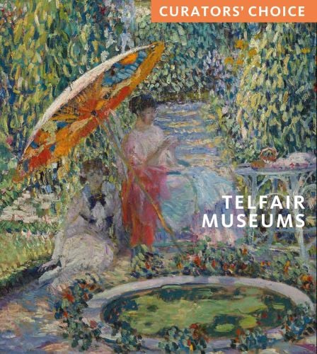 Impressionist painting of Breakfast in the Open by Karl Larsson with Telfair Museums in white font and Director's Choice in white font on orange banner to top right