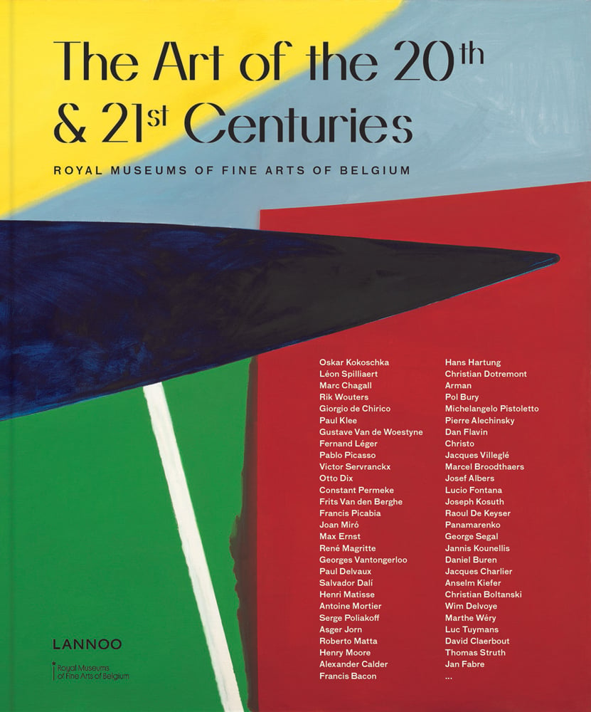 Shapes of yellow, blue, red, white and green, on cover of 'The Art of the 20th and 21st Centuries', by Lannoo Publishers.