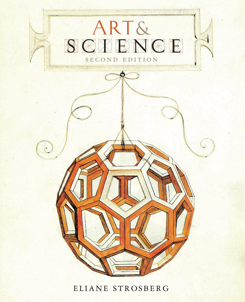 Geometric shaped sphere, suspended from twine, on white cover, ART & SCIENCE in brown, beige and black font to top white banner.