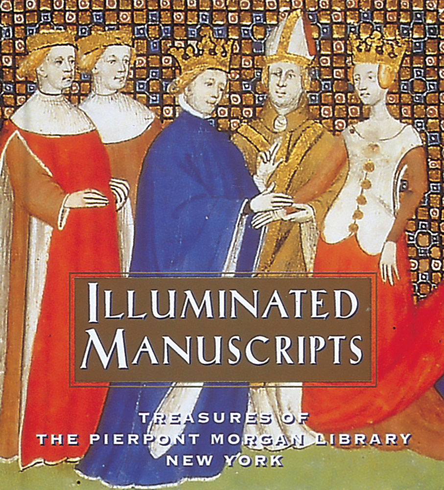 Bold manuscript, Bertha of Holland marrying King Philip I, ILLUMINATED MANUSCRIPTS in white font on gold banner below.