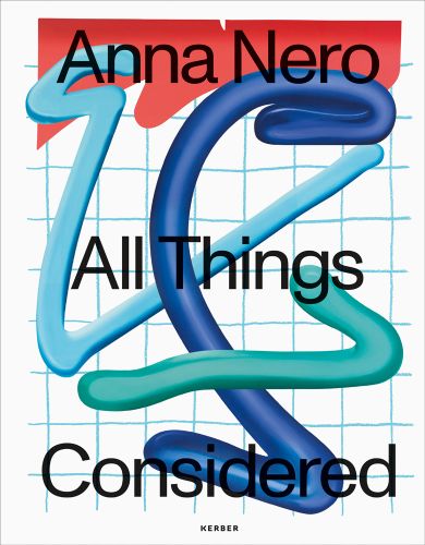 Anna Nero All Things Considered in black font on blue and green 3D paint lines.