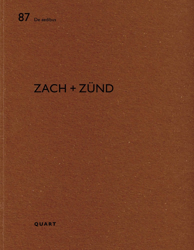 Black capital font with Zurich architect surnames Zach + Zund on a plain brown background and number 87 in the De eadibus series in the top left corner.