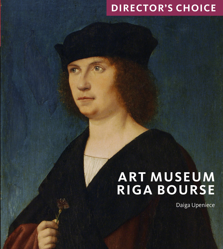 Painting of white man with curly red hair, wearing black hat, on cover of 'Art Museum Riga Bourse, Director's Choice, by Scala Arts & Heritage Publishers.