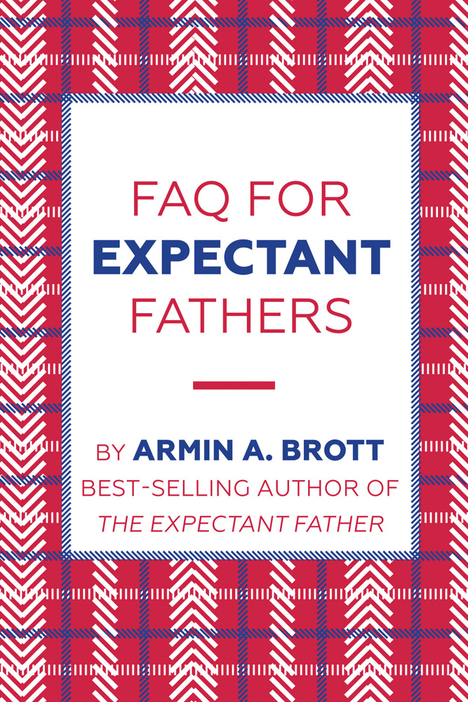 FAQ FOR EXPECTANT FATHERS in red, and blue font to centre white banner, on red tartan cover.
