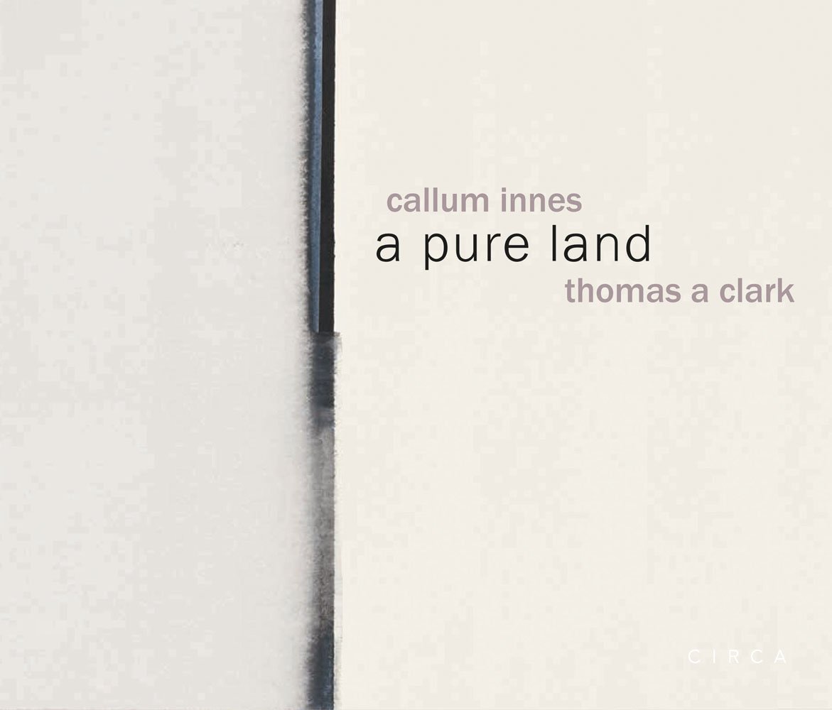 Vertical bleeding black paint line to centre of cream cover of 'Callum Innes – a pure land', by Circa Press.