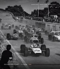 Book cover of Car Racing 1968, featuring an action shot of sports car race, with spectators watching from side. Published Editions Cercle D'Art Car Racing.