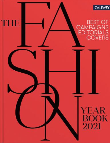 Black capitalised font on red cover of 'The Fashion Yearbook 2021, Best of campaigns, editorials and covers', by Callwey.