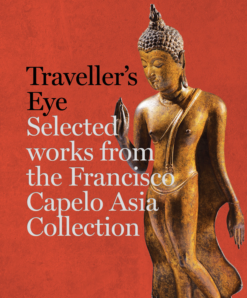 Mars red cover with bronze Buddha statue with closed eyes and Traveller's Eye in black font and Selected Works from the Francisco Capelo Asia Collection in white font below