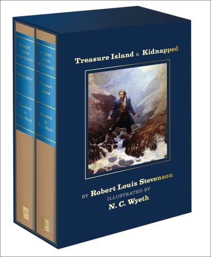 Two-volume box set of Treasure Island & Kidnapped, featuring a dramatic full length painting of Jim Hawkins straddling a torrent. Published by Abbeville Press.