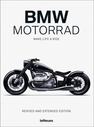 Sleek BMW Motorrad Concept R18, BMW MOTORRAD, in black font, to white cover above.