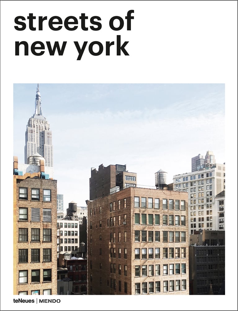 Book cover of Mendo's New York City, with NewYork skyline. Published by teNeues Books.